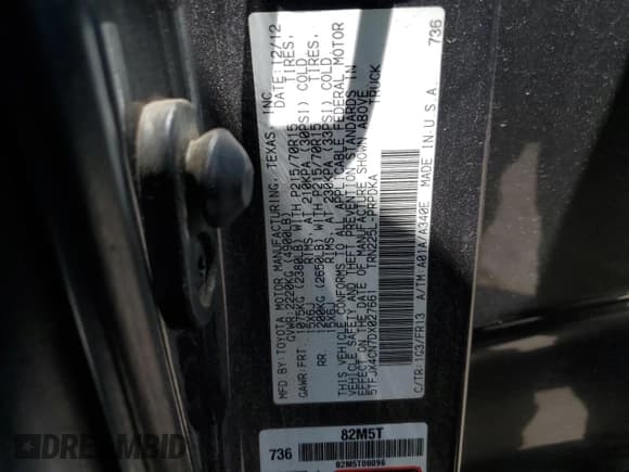 ✅ 2013 Toyota Tacoma • VIN: 5TFJX4CN7DX027661 • Lot: 43078295. Wystawiony na Copart z przebiegiem Nie podano. Bezpłatny archiwum sprzedaży aukcyjnych z USA i szczegółowy raport historii pojazdu na DreamBid. Zdjęcie 12.