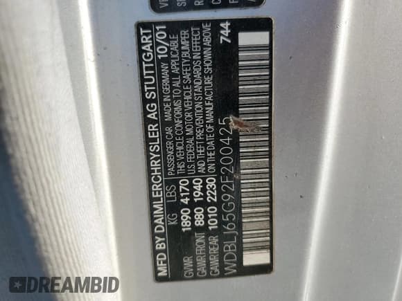 ✅ 2002 Mercedes-Benz CLK 320/430 • VIN: WDBLJ65G92F200425 • Lot: 71069505. Listed on Copart with 151,450 mi. Free auction sales archive from the USA and detailed vehicle history report at DreamBid. Image 12.