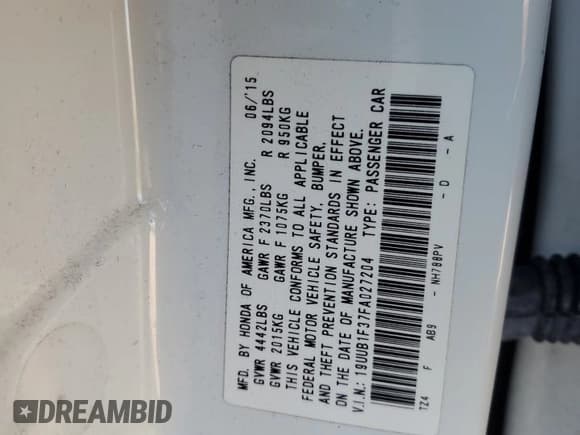 ✅ 2015 Acura TLX • VIN: 19UUB1F37FA027204 • Lot: 82622475. Listed on Copart with 164,930 mi. Free auction sales archive from the USA and detailed vehicle history report at DreamBid. Image 12.