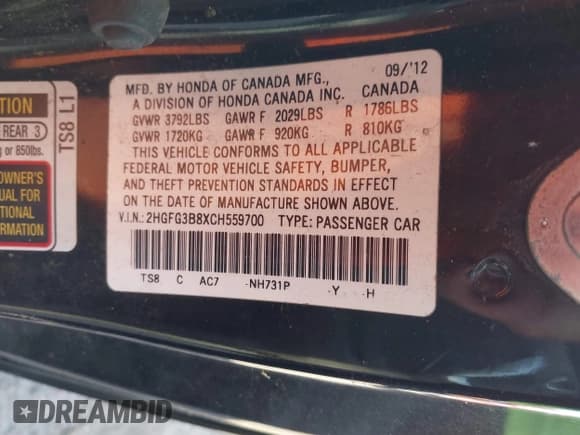 ✅ 2012 Honda Civic EX • VIN: 2HGFG3B8XCH559700 • Lot: 43640006. Wystawiony na IAAI z przebiegiem 248 471 mil. Bezpłatny archiwum sprzedaży aukcyjnych z USA i szczegółowy raport historii pojazdu na DreamBid. Zdjęcie 9.