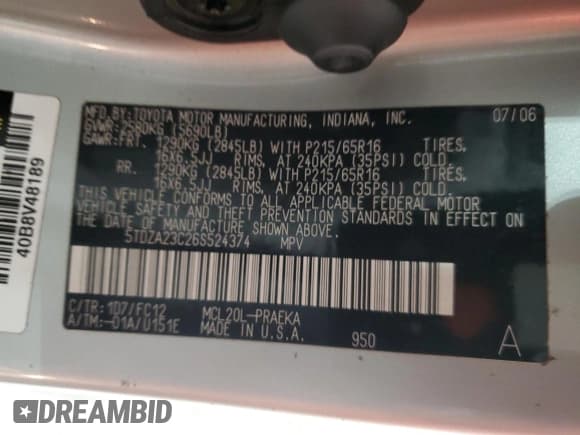 ✅ 2006 Toyota Sienna LE • VIN: 5TDZA23C26S524374 • Lot: 93136895. Wystawiony na Copart z przebiegiem 196 512 mil. Bezpłatny archiwum sprzedaży aukcyjnych z USA i szczegółowy raport historii pojazdu na DreamBid. Zdjęcie 13.