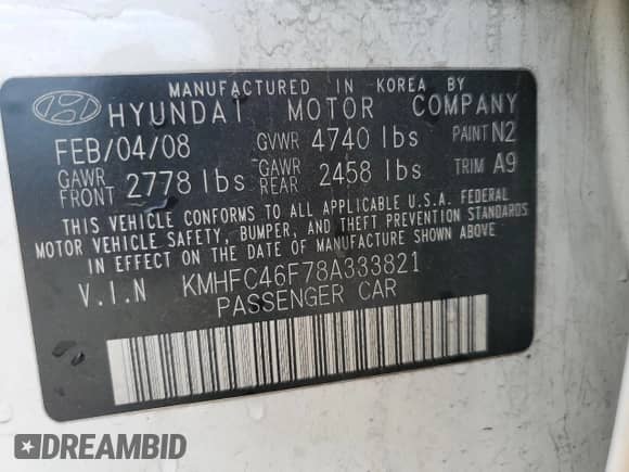 2008 Hyundai Azera Limited с VIN KMHFC46F78A333821, выставлен на аукционе Copart как лот 61246295 с пробегом 129 859 миль миль и Списание • Salvage title. История ставок и продаж доступна на DreamBid. Изображение 12.
