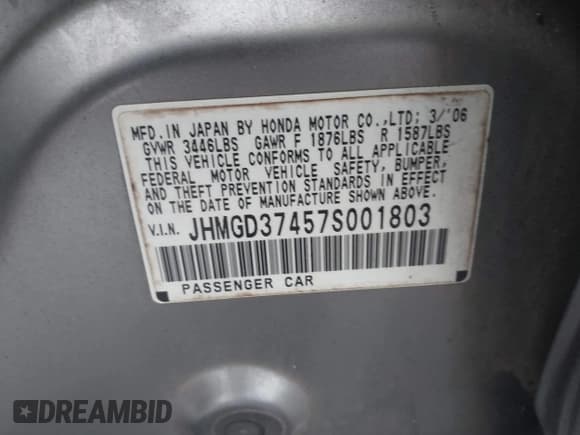 ✅ 2007 Honda Fit • VIN: JHMGD37457S001803 • Lot: 43876947. Listed on IAAI with 211,567 mi. Free auction sales archive from the USA and detailed vehicle history report at DreamBid. Image 9.