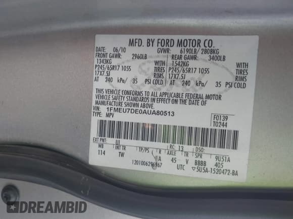 ✅ 2010 Ford Explorer XLT • VIN: 1FMEU7DE0AUA80513 • Lot: 41017003. Wystawiony na IAAI z przebiegiem 174 595 mil. Bezpłatny archiwum sprzedaży aukcyjnych z USA i szczegółowy raport historii pojazdu na DreamBid. Zdjęcie 9.