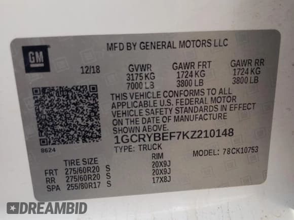 ✅ 2019 Chevrolet Silverado 1500 Custom • VIN: 1GCRYBEF7KZ210148 • Lot: 61485835. Listed on Copart with 83,090 mi. Free auction sales archive from the USA and detailed vehicle history report at DreamBid. Image 13.