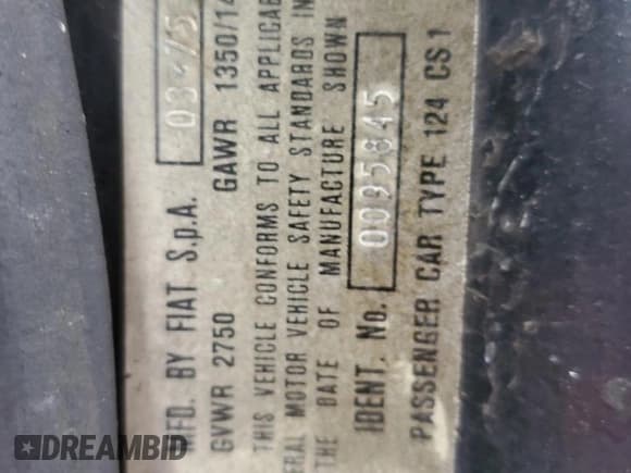 ✅ 1975 FIAT 124 Spider • VIN: 124CS10095845 • Lot: 86344634. Listed on Copart with 86,863 mi. Free auction sales archive from the USA and detailed vehicle history report at DreamBid. Image 12.