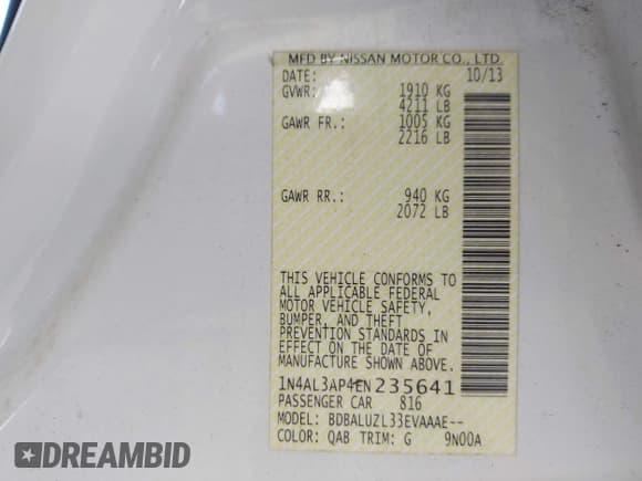 ✅ 2014 Nissan Altima SL • VIN: 1N4AL3AP4EN235641 • Lot: 43060107. Listed on IAAI with 98,327 mi. Free auction sales archive from the USA and detailed vehicle history report at DreamBid. Image 9.