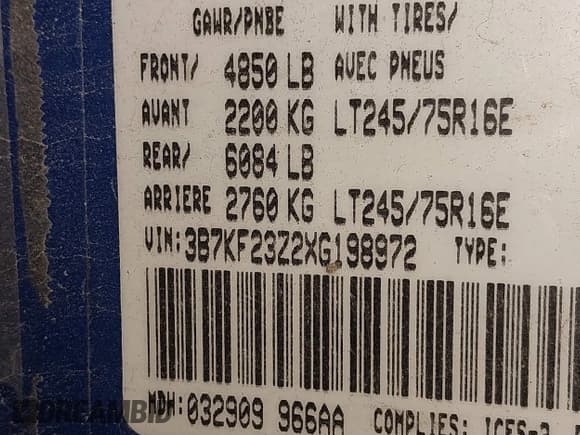✅ 1999 Dodge 2500 • VIN: 3B7KF23Z2XG198972 • Lot: 41106936. Listed on IAAI with 213,609 mi. Free auction sales archive from the USA and detailed vehicle history report at DreamBid. Image 9.