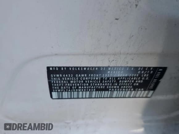 ✅ 2013 Volkswagen Jetta TDI w/Sunroof & Nav • VIN: 3VWPL7AJ5DM691838 • Lot: 92658635. Listed on Copart with 119,878 mi. Free auction sales archive from the USA and detailed vehicle history report at DreamBid. Image 13.