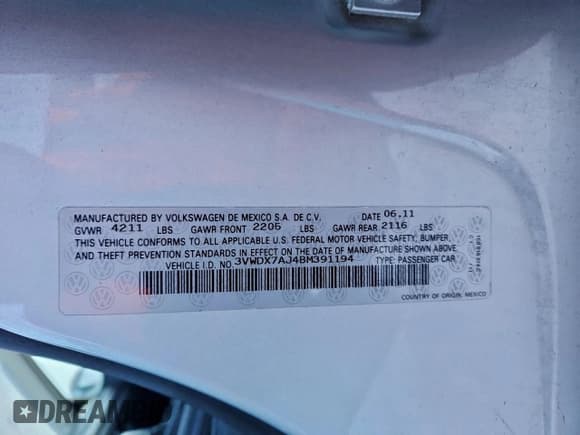 ✅ 2011 Volkswagen Jetta SE • VIN: 3VWDX7AJ4BM391194 • Lot: 94258675. Listed on Copart with Not provided. Free auction sales archive from the USA and detailed vehicle history report at DreamBid. Image 12.