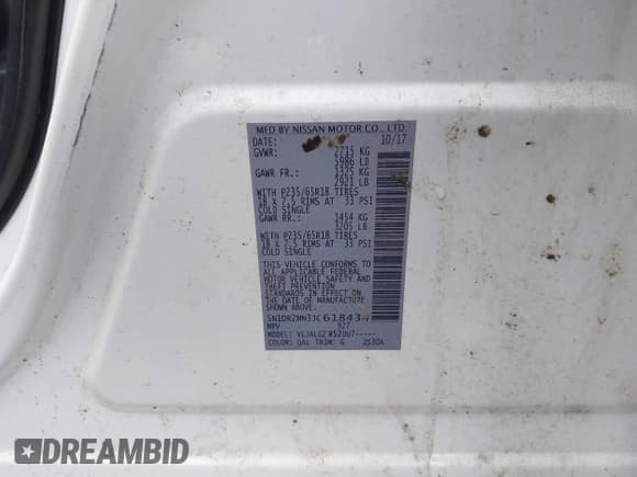 ✅ 2018 Nissan Pathfinder S • VIN: 5N1DR2MN3JC618434 • Lot: 43515967. Listed on IAAI with 134,198 mi. Free auction sales archive from the USA and detailed vehicle history report at DreamBid. Image 9.