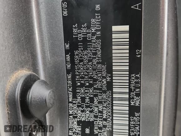 ✅ 2005 Toyota Sienna LE • VIN: 5TDZA23C65S356205 • Lot: 87314625. Listed on Copart with 301,237 mi. Free auction sales archive from the USA and detailed vehicle history report at DreamBid. Image 13.