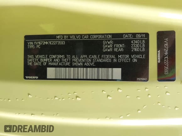 ✅ 2012 Volvo C30 • VIN: YV1672MK1C2273593 • Lot: 42725240. Wystawiony na IAAI z przebiegiem 158 664 mil. Bezpłatny archiwum sprzedaży aukcyjnych z USA i szczegółowy raport historii pojazdu na DreamBid. Zdjęcie 9.