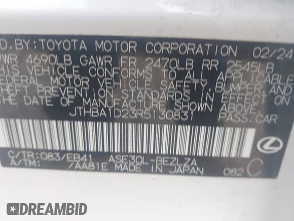 2024 Lexus IS 300 с VIN JTHBA1D23R5130831, выставлен на аукционе IAAI как лот 41673307 с пробегом 11 556 миль миль и . История ставок и продаж доступна на DreamBid. Изображение 9.