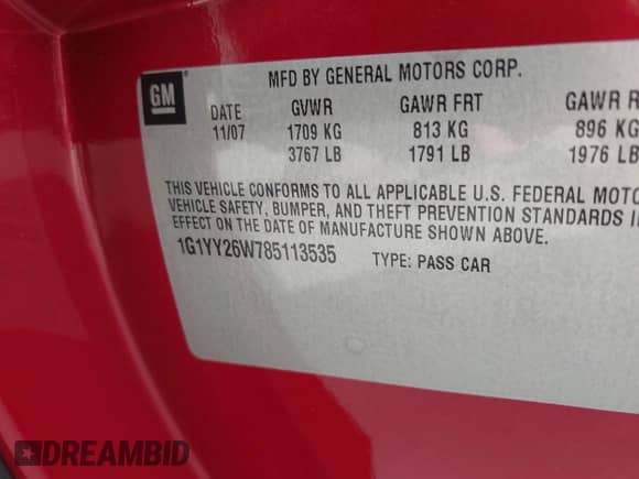 2008 Chevrolet Corvette z VIN 1G1YY26W785113535, wystawiony jako IAAI lot #43320843 z przebiegiem 61 741 mil mil oraz . Historia ofert i sprzedaży dostępna na DreamBid. Obrazek 9.