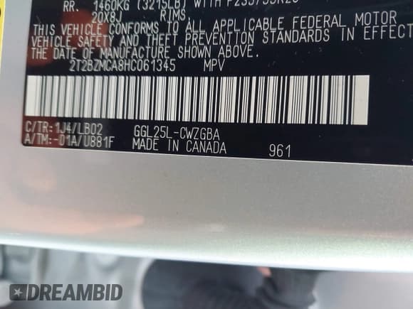 ✅ 2017 Lexus RX 350 • VIN: 2T2BZMCA8HC061345 • Lot: 43300161. Listed on IAAI with 85,479 mi. Free auction sales archive from the USA and detailed vehicle history report at DreamBid. Image 9.