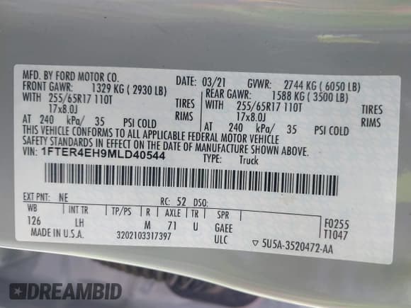✅ 2021 Ford Ranger XL • VIN: 1FTER4EH9MLD40544 • Lot: 43365355. Wystawiony na IAAI z przebiegiem 49 556 mil. Bezpłatny archiwum sprzedaży aukcyjnych z USA i szczegółowy raport historii pojazdu na DreamBid. Zdjęcie 9.