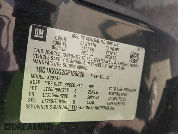 ✅ 2012 Chevrolet Silverado 2500HD LT • VIN: 1GC1KXCG2CF156820 • Лот: 41713118. Опубликован ранее на IAAI с пробегом 143 893 миль. Бесплатный доступ к архиву аукционных продаж из США и подробный отчёт об истории автомобиля на DreamBid. Изображение 9.