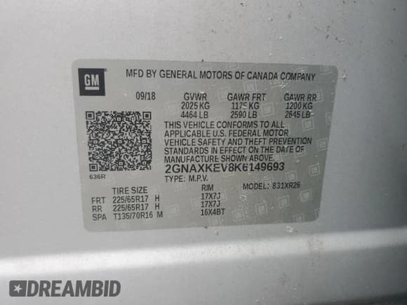 ✅ 2019 Chevrolet Equinox LT • VIN: 2GNAXKEV8K6149693 • Лот: 71966145. Опубликован ранее на Copart с пробегом 52 541 миль. Бесплатный доступ к архиву аукционных продаж из США и подробный отчёт об истории автомобиля на DreamBid. Изображение 12.