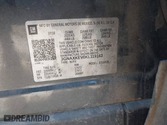 2019 Chevrolet Equinox LT with VIN 3GNAXKEV0KL119163, listed as a IAAI auction lot 43219339 with 79,449 mi miles and . Bid and sale history available at DreamBid. Image 9.