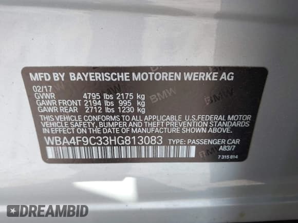 ✅ 2017 BMW 4 Series 430i xDrive • VIN: WBA4F9C33HG813083 • Lot: 41672146. Listed on IAAI with 16,890 mi. Free auction sales archive from the USA and detailed vehicle history report at DreamBid. Image 9.