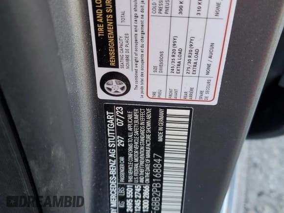 ✅ 2023 Mercedes-Benz E 53 AMG • VIN: W1KZF6BB2PB168847 • Lot: 81310763. Listed on Copart with Not provided. Free auction sales archive from the USA and detailed vehicle history report at DreamBid. Image 13.