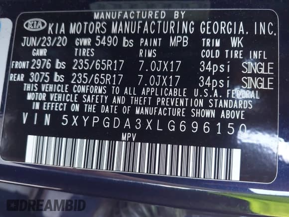 ✅ 2020 Kia Sorento LX • VIN: 5XYPGDA3XLG696150 • Лот: 43343340. Опубликован ранее на IAAI с пробегом 65 140 миль. Бесплатный доступ к архиву аукционных продаж из США и подробный отчёт об истории автомобиля на DreamBid. Изображение 9.