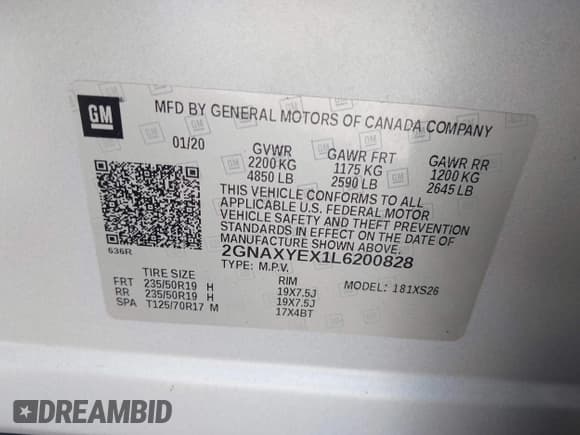 ✅ 2020 Chevrolet Equinox Premier • VIN: 2GNAXYEX1L6200828 • Лот: 43685798. Опубликован ранее на IAAI с пробегом 112 032 миль. Бесплатный доступ к архиву аукционных продаж из США и подробный отчёт об истории автомобиля на DreamBid. Изображение 9.