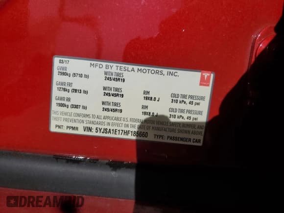 ✅ 2017 Tesla Model S 60 • VIN: 5YJSA1E17HF185660 • Lot: 86136925. Listed on Copart with 148,462 mi. Free auction sales archive from the USA and detailed vehicle history report at DreamBid. Image 12.