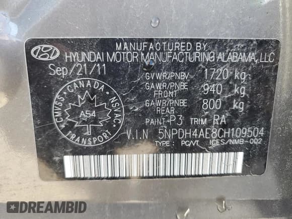 ✅ 2012 Hyundai Elantra Limited • VIN: 5NPDH4AE8CH109504 • Lot: 85539065. Listed on Copart with 275,799 mi. Free auction sales archive from the USA and detailed vehicle history report at DreamBid. Image 13.