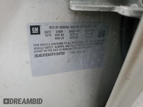 ✅ 2015 Buick Regal • VIN: 2G4GV5EKXF9194750 • Лот: 93474775. Опубликован ранее на Copart с пробегом 238 177 миль. Бесплатный доступ к архиву аукционных продаж из США и подробный отчёт об истории автомобиля на DreamBid. Изображение 12.