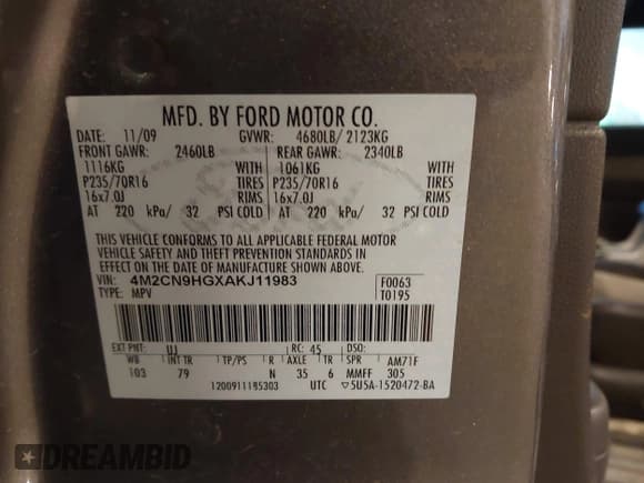 ✅ 2010 Mercury Mariner Premier • VIN: 4M2CN9HGXAKJ11983 • Lot: 41512060. Listed on IAAI with 154,971 mi. Free auction sales archive from the USA and detailed vehicle history report at DreamBid. Image 9.