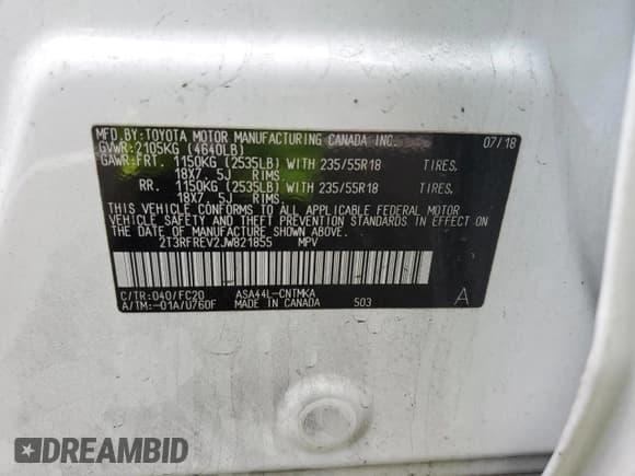 ✅ 2018 Toyota RAV4 XLE • VIN: 2T3RFREV2JW821855 • Лот: 92873095. Опубликован ранее на Copart с пробегом 184 402 миль. Бесплатный доступ к архиву аукционных продаж из США и подробный отчёт об истории автомобиля на DreamBid. Изображение 12.