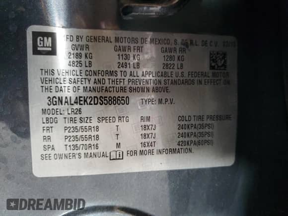 2013 Chevrolet Captiva Sport LTZ with VIN 3GNAL4EK2DS588650, listed as a Copart auction lot 77905244 with 74,631 mi miles and Salvage title. Bid and sale history available at DreamBid. Image 14.
