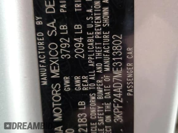 ✅ 2021 Kia Forte LXS • VIN: 3KPF24AD7ME313802 • Lot: 93138885. Listed on Copart with 108,794 mi. Free auction sales archive from the USA and detailed vehicle history report at DreamBid. Image 12.