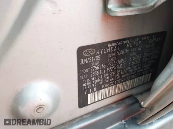 2006 Hyundai Santa Fe GLS с VIN KM8SC13E96U038613, выставлен на аукционе IAAI как лот 41871317 с пробегом 151 892 миль миль и . История ставок и продаж доступна на DreamBid. Изображение 9.