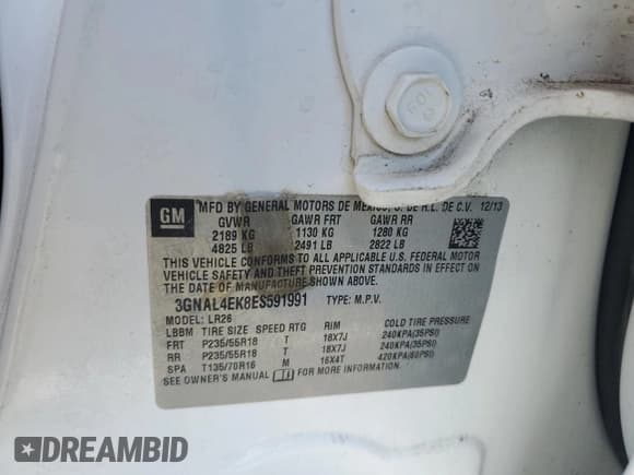 ✅ 2014 Chevrolet Captiva Sport LTZ • VIN: 3GNAL4EK8ES591991 • Lot: 43466355. Wystawiony na Copart z przebiegiem 131 549 mil. Bezpłatny archiwum sprzedaży aukcyjnych z USA i szczegółowy raport historii pojazdu na DreamBid. Zdjęcie 13.