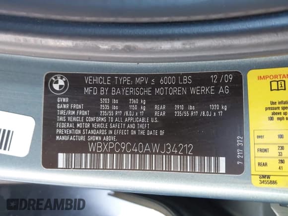 ✅ 2010 BMW X3 xDrive30i • VIN: WBXPC9C40AWJ34212 • Lot: 43566871. Wystawiony na IAAI z przebiegiem 92 883 mil. Bezpłatny archiwum sprzedaży aukcyjnych z USA i szczegółowy raport historii pojazdu na DreamBid. Zdjęcie 9.