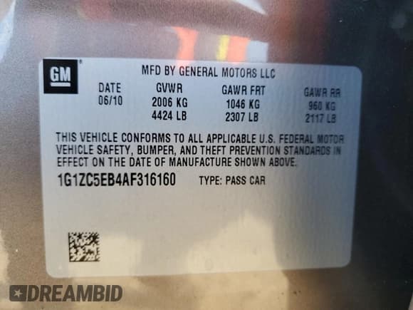 ✅ 2010 Chevrolet Malibu 1LT • VIN: 1G1ZC5EB4AF316160 • Lot: 73806264. Listed on Copart with 33,855 mi. Free auction sales archive from the USA and detailed vehicle history report at DreamBid. Image 13.
