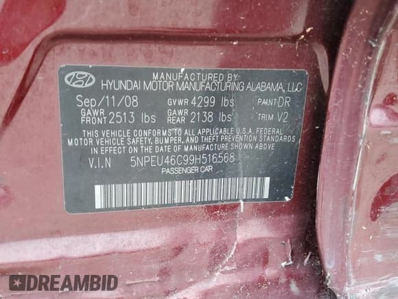 ✅ 2009 Hyundai Sonata Limited • VIN: 5NPEU46C99H516568 • Лот: 84923194. Опубликован ранее на Copart с пробегом 128 828 миль. Бесплатный доступ к архиву аукционных продаж из США и подробный отчёт об истории автомобиля на DreamBid. Изображение 12.