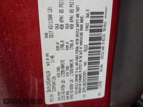 ✅ 2007 Dodge 3500 SLT • VIN: 3D7ML48C97G737871 • Lot: 42014545. Listed on Copart with 283,421 mi. Free auction sales archive from the USA and detailed vehicle history report at DreamBid. Image 12.