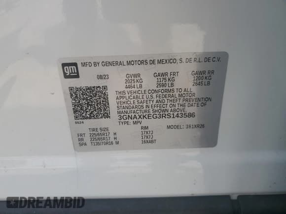 ✅ 2024 Chevrolet Equinox LT • VIN: 3GNAXKEG3RS143586 • Лот: 59178075. Опубликован ранее на Copart с пробегом 19 583 миль. Бесплатный доступ к архиву аукционных продаж из США и подробный отчёт об истории автомобиля на DreamBid. Изображение 13.