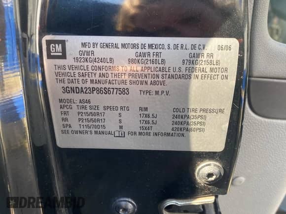 2006 Chevrolet HHR LT с VIN 3GNDA23P86S677583, выставлен на аукционе Copart как лот 75001504 с пробегом 218 675 миль миль и Чистый • Clean title. История ставок и продаж доступна на DreamBid. Изображение 10.