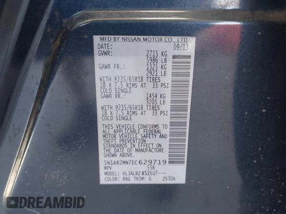 ✅ 2014 Nissan Pathfinder Platinum • VIN: 5N1AR2MN7EC629719 • Лот: 43525977. Опубликован ранее на IAAI с пробегом 195 763 миль. Бесплатный доступ к архиву аукционных продаж из США и подробный отчёт об истории автомобиля на DreamBid. Изображение 9.