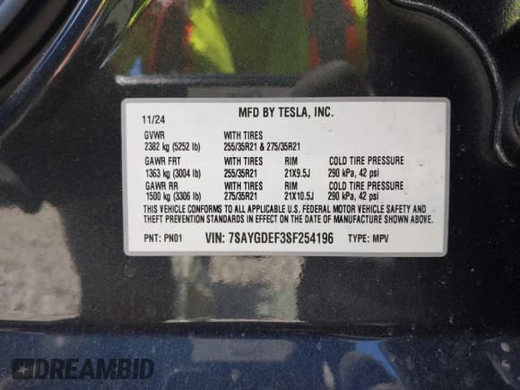✅ 2025 Tesla Model Y Performance • VIN: 7SAYGDEF3SF254196 • Lot: 42493835. Wystawiony na IAAI z przebiegiem 2 500 mil. Bezpłatny archiwum sprzedaży aukcyjnych z USA i szczegółowy raport historii pojazdu na DreamBid. Zdjęcie 9.