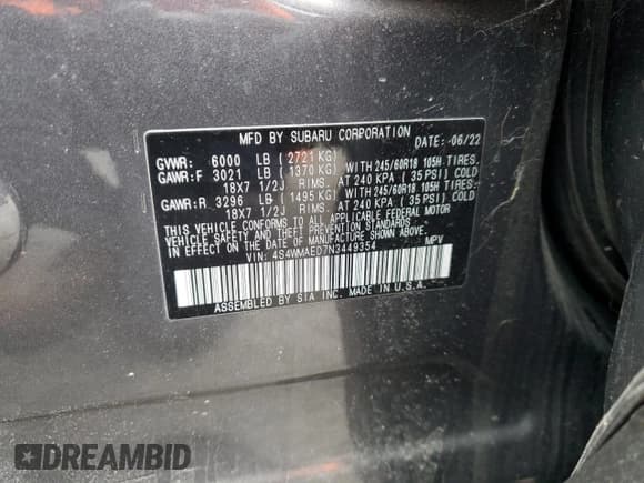 ✅ 2022 Subaru Ascent Premium • VIN: 4S4WMAED7N3449354 • Лот: 56555605. Опубликован ранее на Copart с пробегом 49 269 миль. Бесплатный доступ к архиву аукционных продаж из США и подробный отчёт об истории автомобиля на DreamBid. Изображение 13.