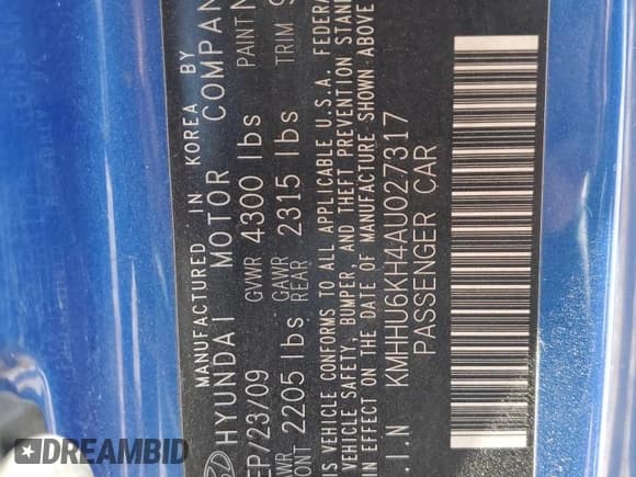 ✅ 2010 Hyundai Genesis Coupe Track • VIN: KMHHU6KH4AU027317 • Lot: 69113115. Listed on Copart with 266,020 mi. Free auction sales archive from the USA and detailed vehicle history report at DreamBid. Image 12.