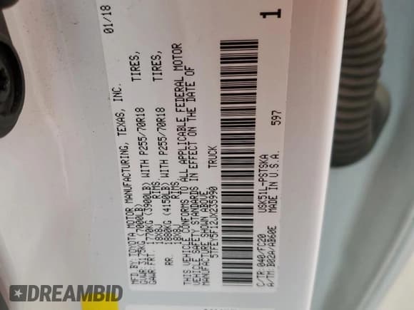 ✅ 2018 Toyota Tundra SR5 • VIN: 5TFEY5F12JX235990 • Лот: 54860275. Опубликован ранее на Copart с пробегом 102 420 миль. Бесплатный доступ к архиву аукционных продаж из США и подробный отчёт об истории автомобиля на DreamBid. Изображение 12.