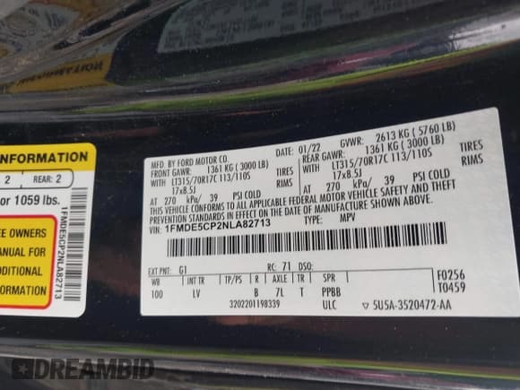 ✅ 2022 Ford Bronco • VIN: 1FMDE5CP2NLA82713 • Lot: 42977980. Listed on IAAI with 35,032 mi. Free auction sales archive from the USA and detailed vehicle history report at DreamBid. Image 9.