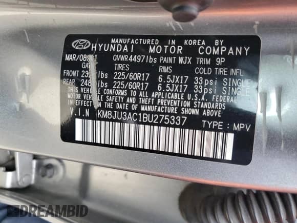 2011 Hyundai Tucson GLS z VIN KM8JU3AC1BU275337, wystawiony jako Copart lot #72953794 z przebiegiem 255 917 mil mil oraz Szkoda całkowita • Salvage title. Historia ofert i sprzedaży dostępna na DreamBid. Obrazek 13.